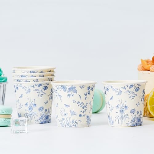 Crisky 150 Pack Paper Bathroom Cups 3oz Disposable Elegant Design Blue Floral Small Mouthwash Hot/Cold Beverage Coffee Dessert for Birthday Parties Home-use Picnics Ceremonies - Image 5