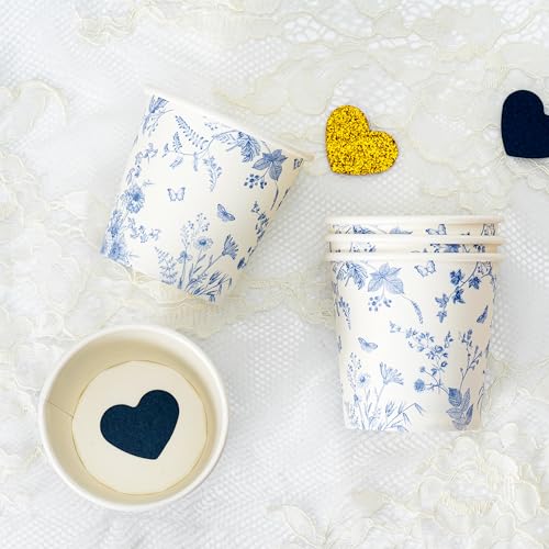 Crisky 150 Pack Paper Bathroom Cups 3oz Disposable Elegant Design Blue Floral Small Mouthwash Hot/Cold Beverage Coffee Dessert for Birthday Parties Home-use Picnics Ceremonies - Image 3