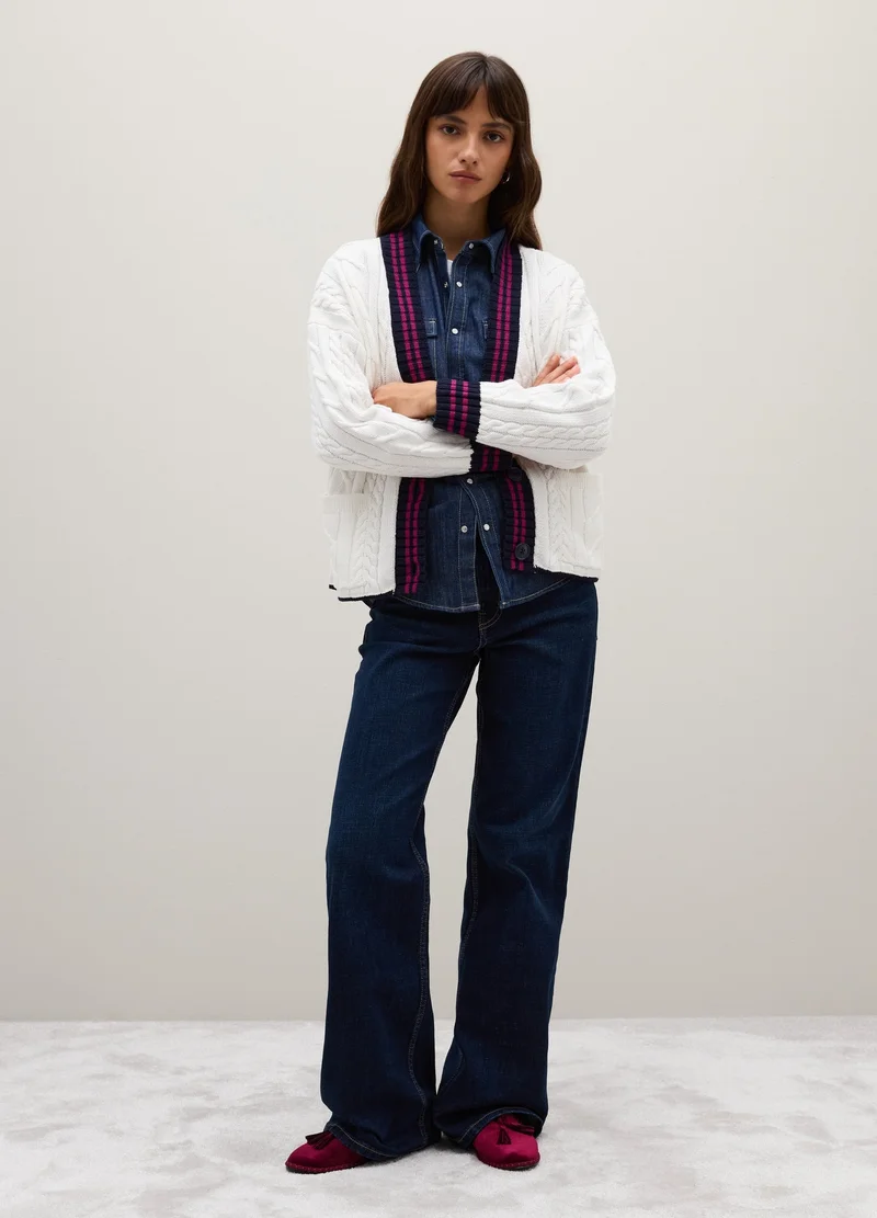 او في اس كارديجان قطن نقي متعدد الألوان بقصة عادية