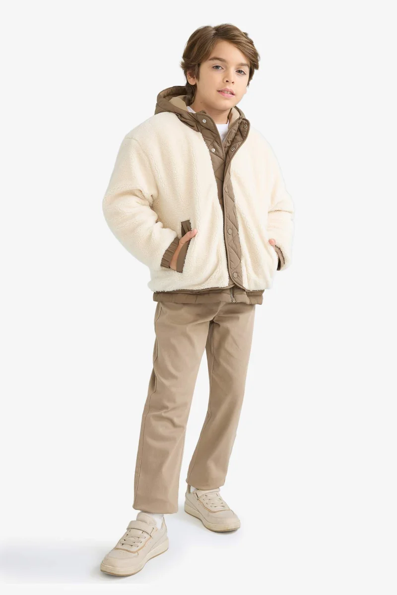 Defacto Boy Hooded Plush Jacket
