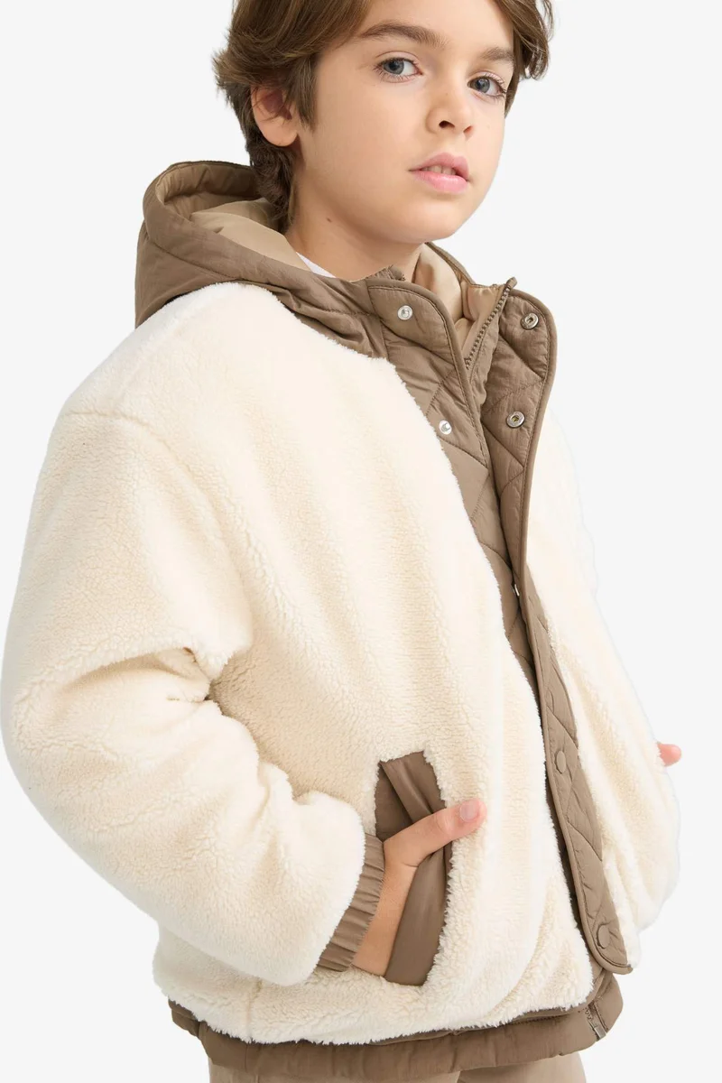 Defacto Boy Hooded Plush Jacket