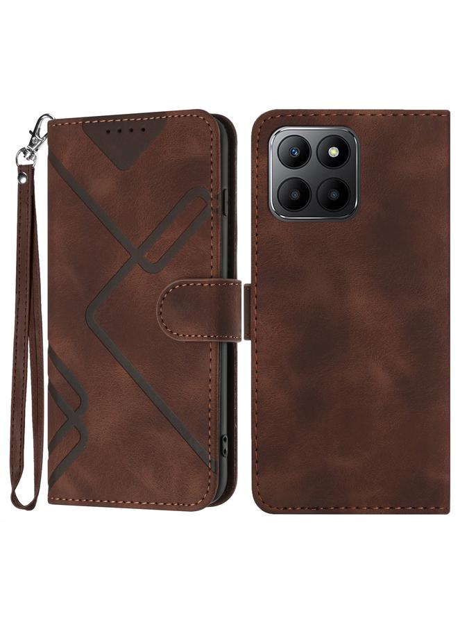 زبون جراب هاتف Honor 70 Lite بنمط خطوط من الجلد الملمس - Image 1