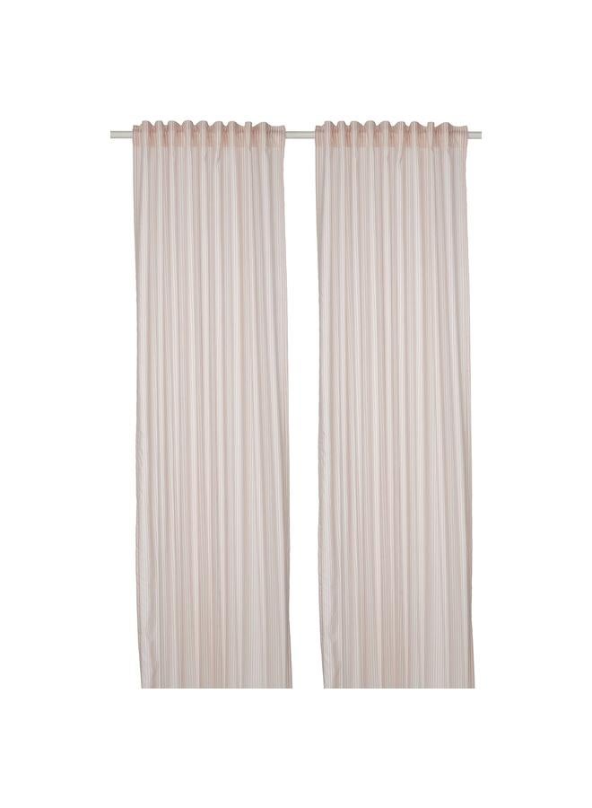 Zaboon Curtains, 1 pair, with heading tape/white/beige striped, 120x300 cm - Image 1
