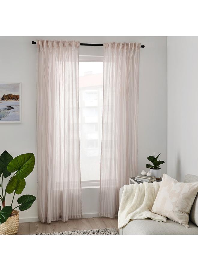 Zaboon Curtains, 1 pair, with heading tape/white/beige striped, 120x300 cm - Image 2