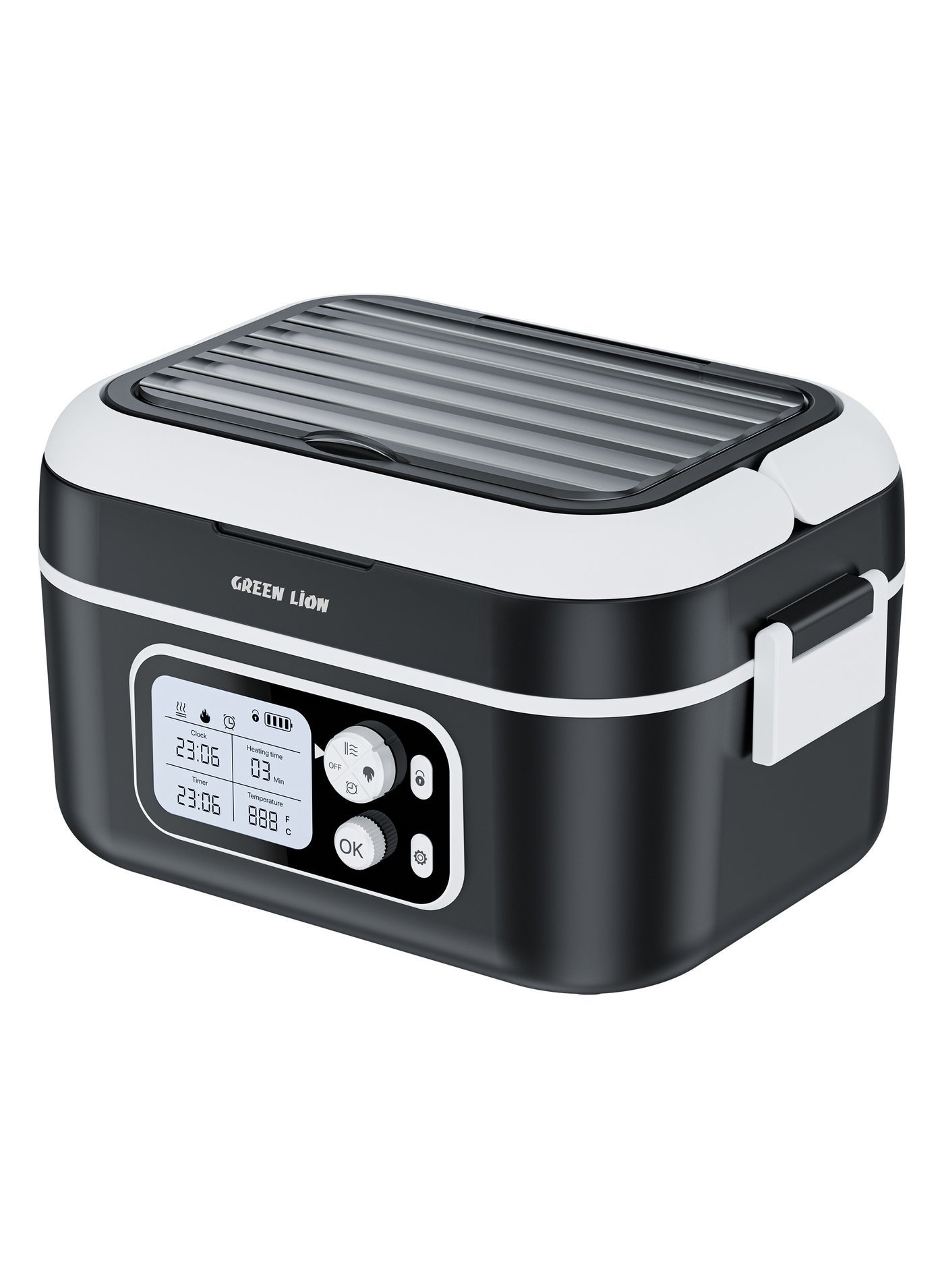 GREEN LION Electric Lunch Box 1.5L Portable Cordless Food Heater with 9000mAh Battery USB-C Power Bank Digital Display Stainless Steel Container - Black