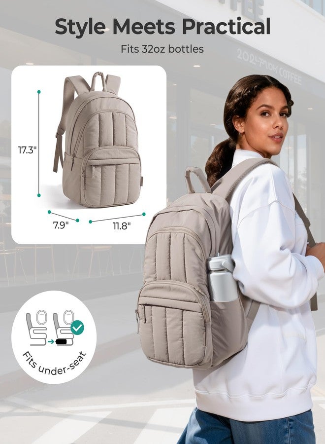 BAGSMART BAGSMAT College Laptop Backpack,Cute Travel Backpack for Women,Quilted Computer Bookbag, 03-camel, 15.6 Inch - Image 2