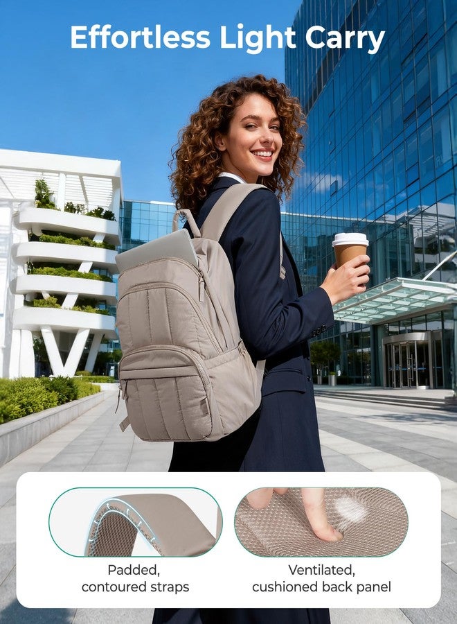 BAGSMART BAGSMAT College Laptop Backpack,Cute Travel Backpack for Women,Quilted Computer Bookbag, 03-camel, 15.6 Inch - Image 4