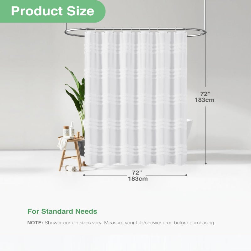 Dynamene White Fabric Shower Curtain, Tufted Chenille Striped Textured Cloth Shower Curtain for Bathroom, Modern Farmhouse Shabby Chic Waterproof Shower Curtain Set with Hook, Machine Washable, 72x72 - Image 4