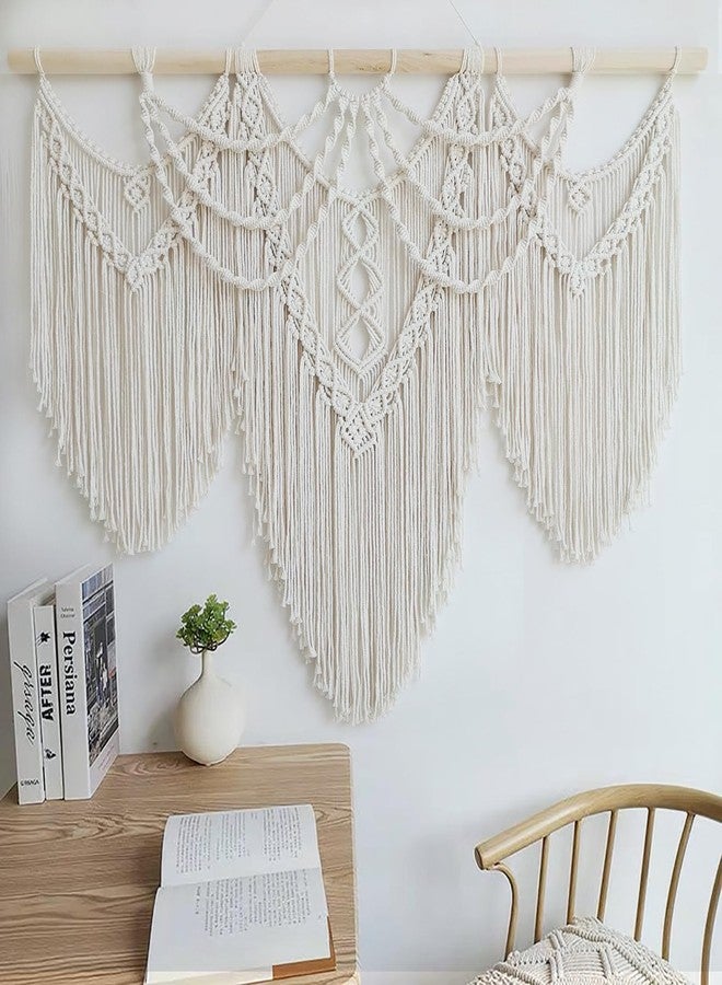Achart Macrame Wall Hanging Large- Boho Wall Decor- large wall art- Wall Decor Living Room- Macrame Tapestry Boho Decor for Bedroom (Beige-Fringe) - Image 2