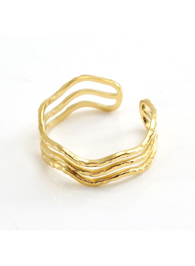 AMETOER 18K Gold Plated Minimalist Stainless Steel Line Ring for Women | Adjustable Fashionable Personality Jewelry - Image 1