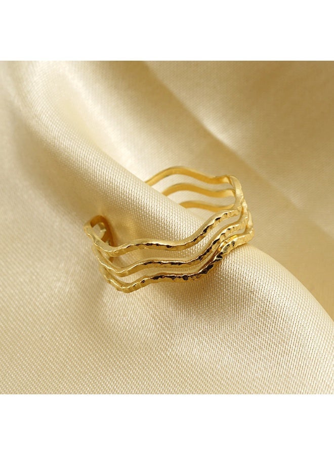 AMETOER 18K Gold Plated Minimalist Stainless Steel Line Ring for Women | Adjustable Fashionable Personality Jewelry - Image 4