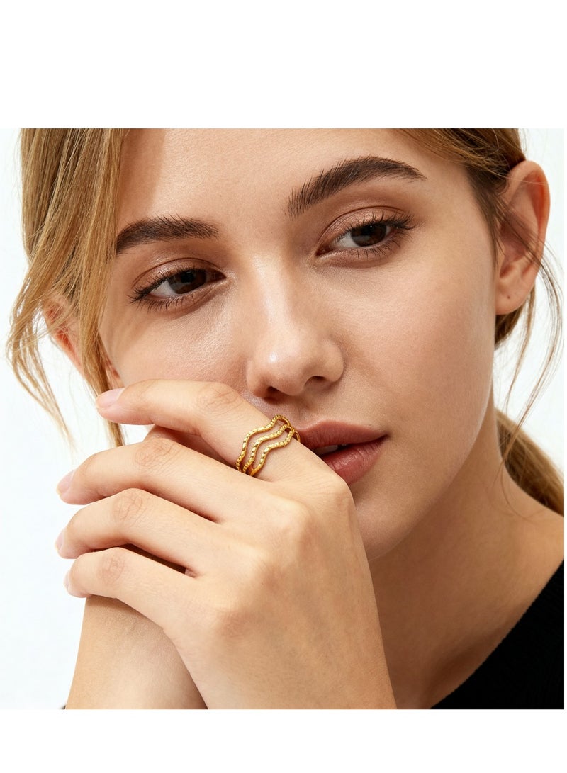 AMETOER 18K Gold Plated Minimalist Stainless Steel Line Ring for Women | Adjustable Fashionable Personality Jewelry - Image 2