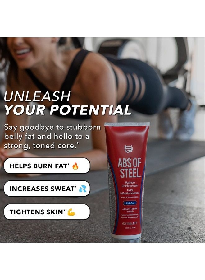 SteelFit Abs of Steel - 5% CoAxel Definition Cream - Workout Enhancer - Skin Firming, Toning & Fat Loss - Unisex - 8 fl. oz. - Image 2