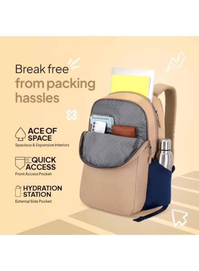 AMERICAN TOURISTER Daybreak Backpack 22L Capacity, 100% Polyester, Beige|15.6" Laptop Compartment|Tractum Strap|Elastic Pocket|Ergo Back & Shoulder|Bottle Holder|Front Storage Pocket - 1 Year International Warranty - Image 5