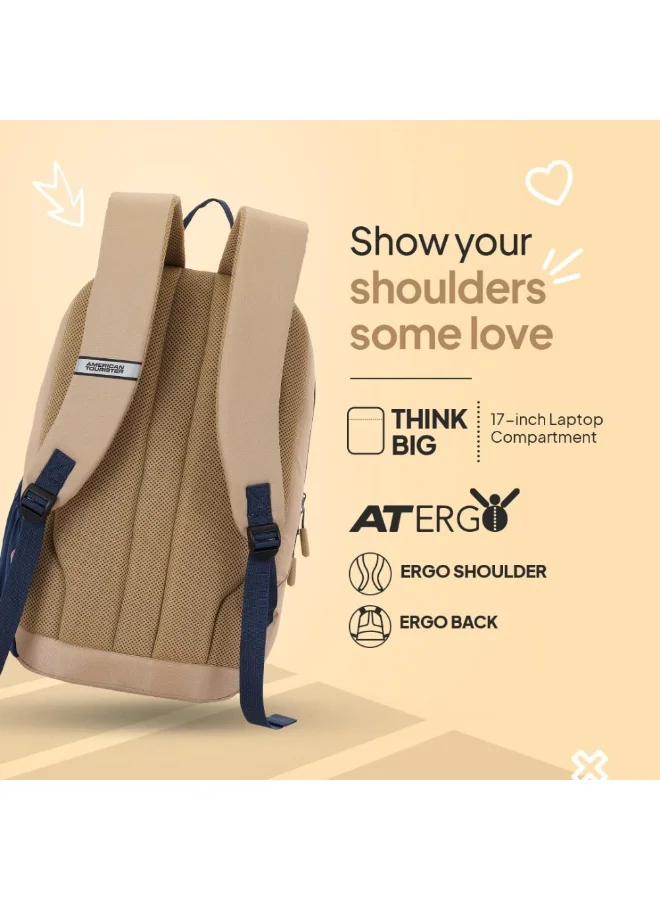 American Tourister Beige Daybreak Backpack 22L Capacity, 100% Polyester, Beige|15.6" Laptop Compartment|Tractum Strap|Elastic Pocket|Ergo Back & Shoulder|Bottle Holder|Front Storage Pocket - 1 Year International Warranty  | Best Price UAE