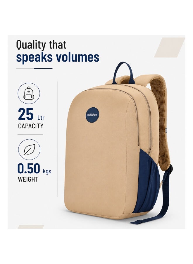 AMERICAN TOURISTER Daybreak Backpack 22L Capacity, 100% Polyester, Beige|15.6" Laptop Compartment|Tractum Strap|Elastic Pocket|Ergo Back & Shoulder|Bottle Holder|Front Storage Pocket - 1 Year International Warranty - Image 2