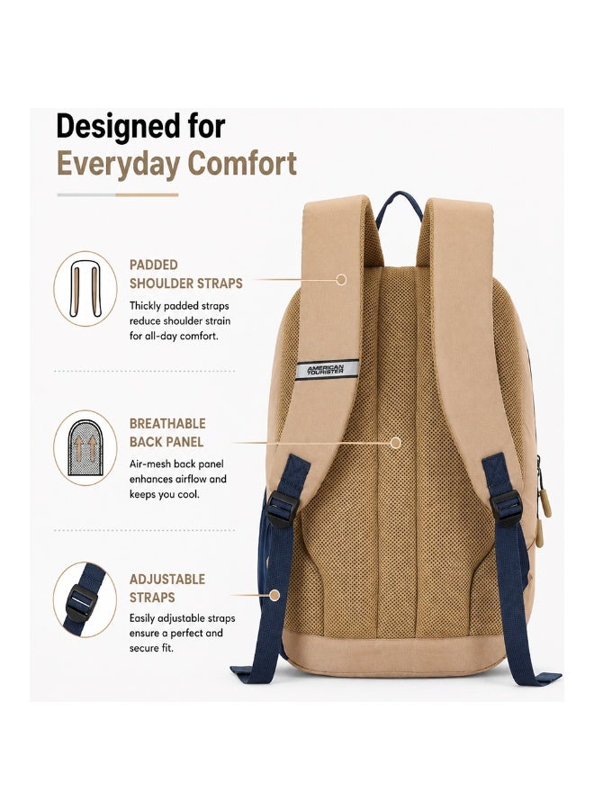 AMERICAN TOURISTER Daybreak Backpack 22L Capacity, 100% Polyester, Beige|15.6" Laptop Compartment|Tractum Strap|Elastic Pocket|Ergo Back & Shoulder|Bottle Holder|Front Storage Pocket - 1 Year International Warranty - Image 4