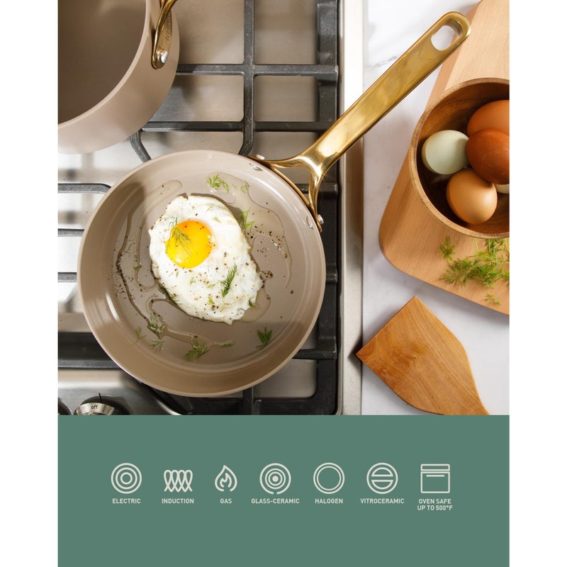 Bloomhouse - Two Time Oprah's Favorite Things Winner - 8 Inch Heavy Duty Aluminum Premium PFA Free Ceramic Nonstick Saute/Deep Frying Pan Skillet - Cappuccino Cream with Gold Handle - Image 5