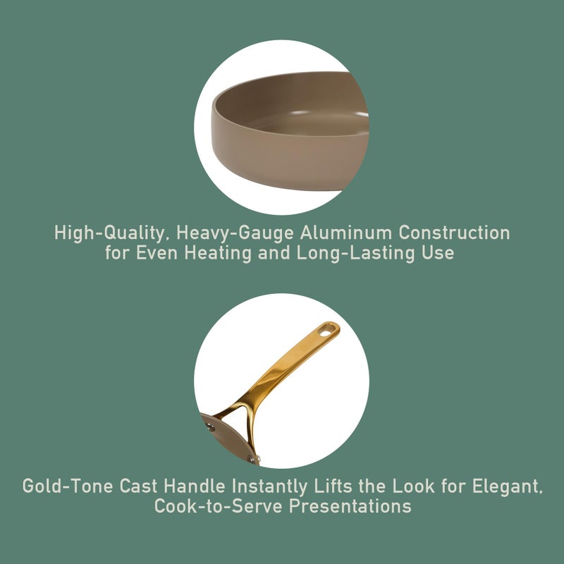 Bloomhouse - Two Time Oprah's Favorite Things Winner - 8 Inch Heavy Duty Aluminum Premium PFA Free Ceramic Nonstick Saute/Deep Frying Pan Skillet - Cappuccino Cream with Gold Handle - Image 3