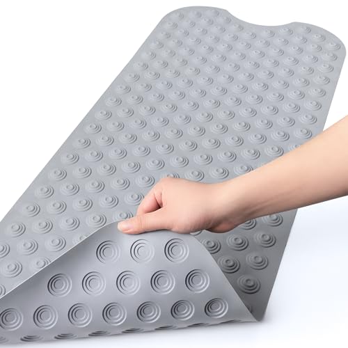 Bligli Bathtub Mat NonSlip Without Suction Cups 39x16inch Extra Long Bath Mats for Shower Bathroom Machine Washable Natural Rubber Shower Tub Mat 39x16inch Gray - Image 1