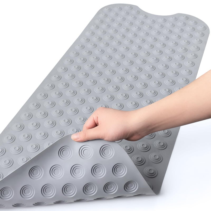 Bligli Bathtub Mat NonSlip Without Suction Cups 39x16inch Extra Long Bath Mats for Shower Bathroom Machine Washable Natural Rubber Shower Tub Mat 39x16inch Gray - Image 2