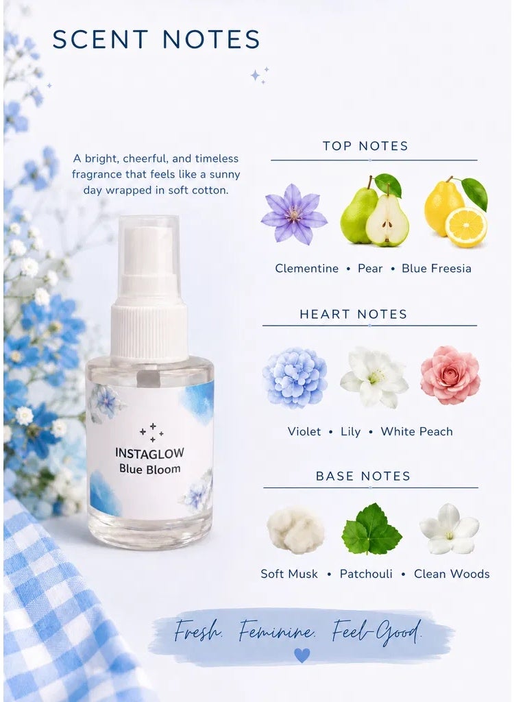 INSTAGLOW gingham inspired fresh floral blue bloom perfume mist for women 30 ml - Image 3