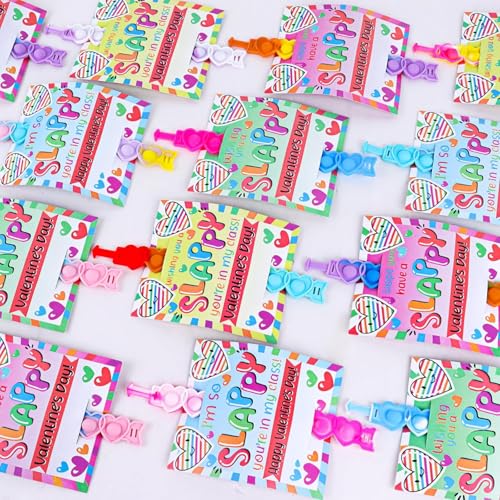JDSTY 24 Packs Valentine Day Party Favors Kids Heart Pop Fidget Toys Bulk Bracelets Cards for Kids School Classroom Prizes Valentines School Class Exchange Cards and Kids Party Favors - Image 1