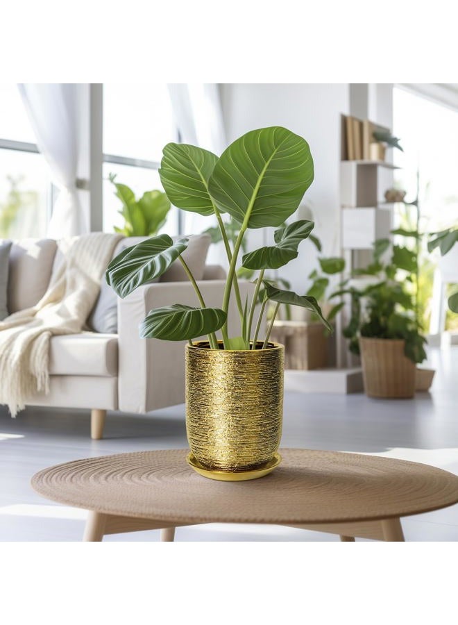 SUNPOTFOR 8 Inch Plant Pot with Drainage Hole and Saucer Ceramic Pots for Indoor Plants, Golden - Image 4