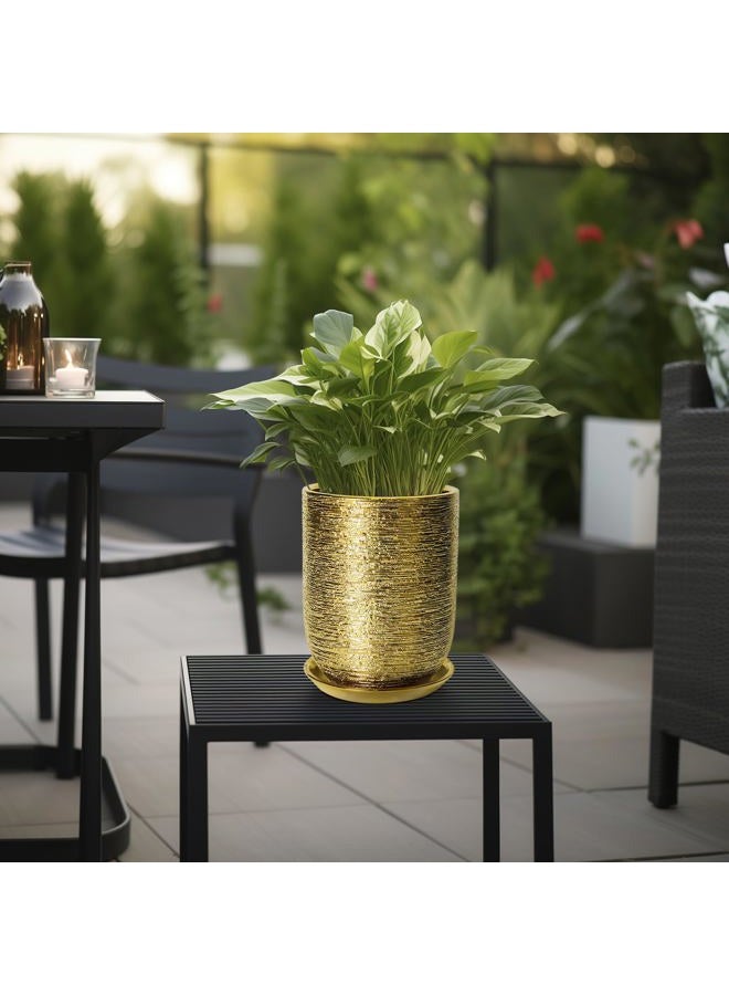 SUNPOTFOR 8 Inch Plant Pot with Drainage Hole and Saucer Ceramic Pots for Indoor Plants, Golden - Image 5