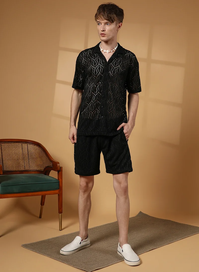 كامبوس سوترا Men's Raven Black Boho Knit Co-Ord Set