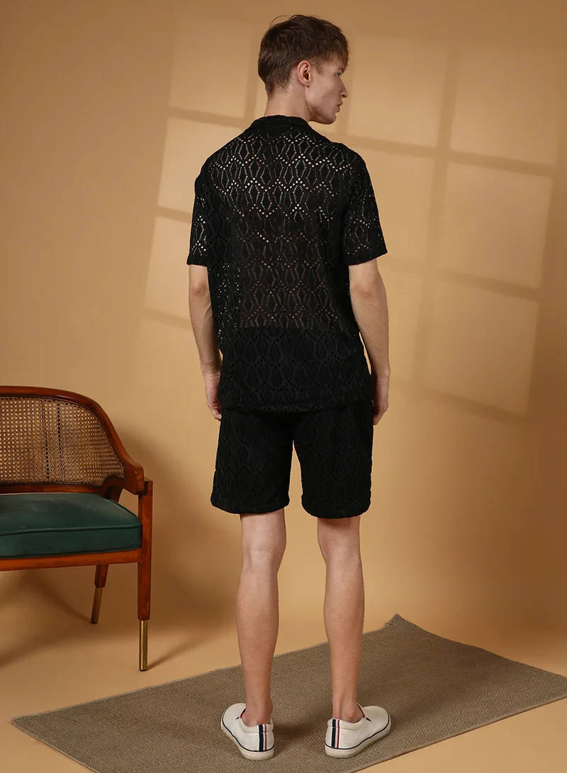 كامبوس سوترا Men's Raven Black Boho Knit Co-Ord Set