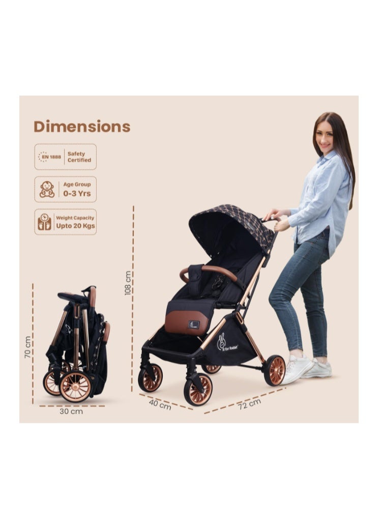 R for Rabbit Street Smart Auto Fold Stylish Newborn Baby Stroller| Aluminum Frame Pram with One Click Fold |Travel Friendly Cabin Trolley Stroller for 0-3 Years for Boy & Girl - Image 2
