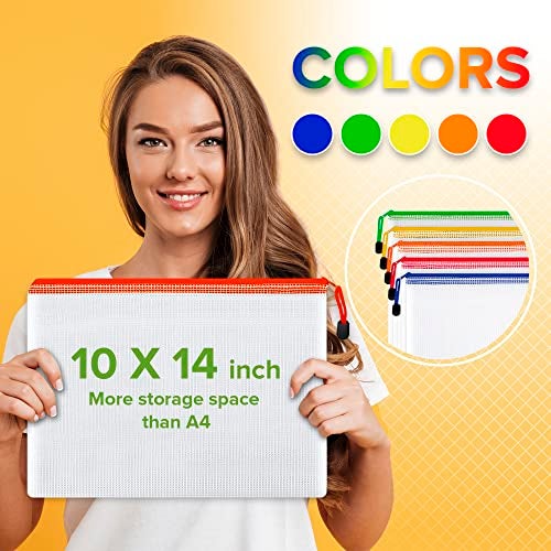 JUZARI 22 Pack Mesh Zipper Pouch Bags 10x14 inch - Plastic Zipper Pouches for Organizing - Document Bags With Zippers - Letter Size Zippered Pouch - Document Pouches With Zippers - Image 3
