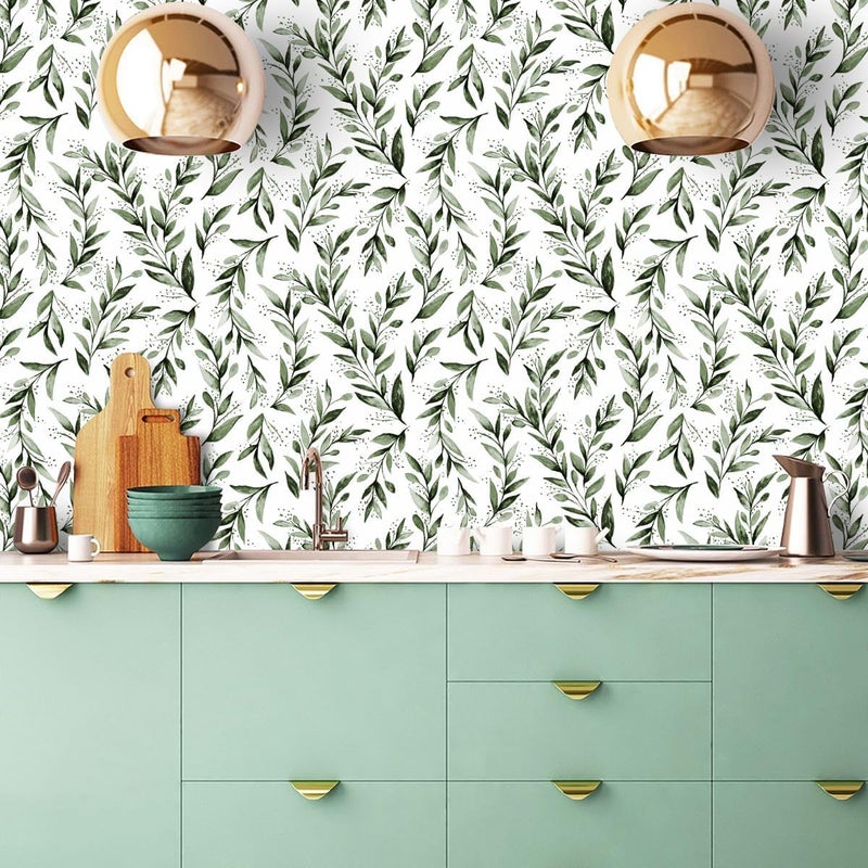 Livebor Green Leaf Wallpaper Peel and Stick Olive Leaf Contact Paper 17.7inch x 118.1inch Green Peel and Stick Wallpaper Modern Farmhouse Wall Paper for Bathroom Neutral Sage Decorative Vinyl - Image 4
