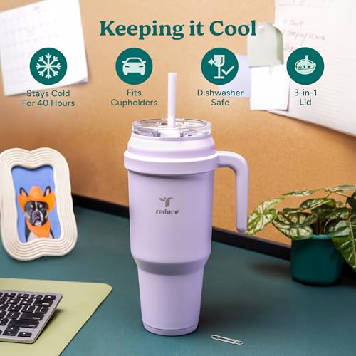REDUCE 50 oz Stainless Steel Tumbler with Handle - Dual-Wall Vacuum Insulated Travel Mug, Sweat-Proof Lid & Reusable Straw - Keeps Drinks Cold for 24 Hrs, Fits Cupholders, Dishwasher Safe - Black - Image 3