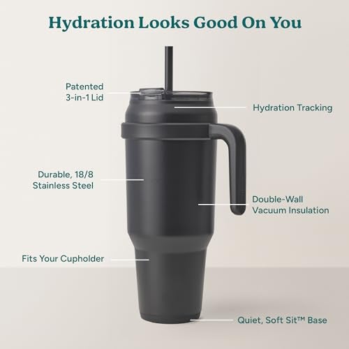 REDUCE 50 oz Stainless Steel Tumbler with Handle - Dual-Wall Vacuum Insulated Travel Mug, Sweat-Proof Lid & Reusable Straw - Keeps Drinks Cold for 24 Hrs, Fits Cupholders, Dishwasher Safe - Black - Image 4