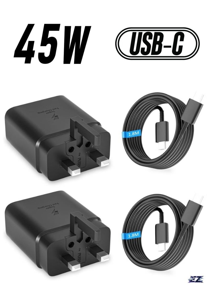 ELTRAZONE 2 Pack 45W USB C Super Fast Charger for Samsung – Power Adapter for Galaxy S23 Ultra, S23+, S23, S22 Ultra, S21+, A53, A54, Z Fold 4, Z Flip 4, Galaxy Tab S8/S7 – TYPE C Plug with 1.8M Cable - Image 1