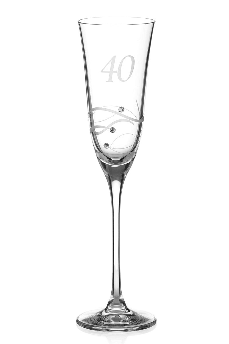 DIAMANTE Swarovski 40th Birthday Champagne Glass  Single Crystal Champagne Flute with a Hand Etched 40  Embellished with Swarovski Crystals