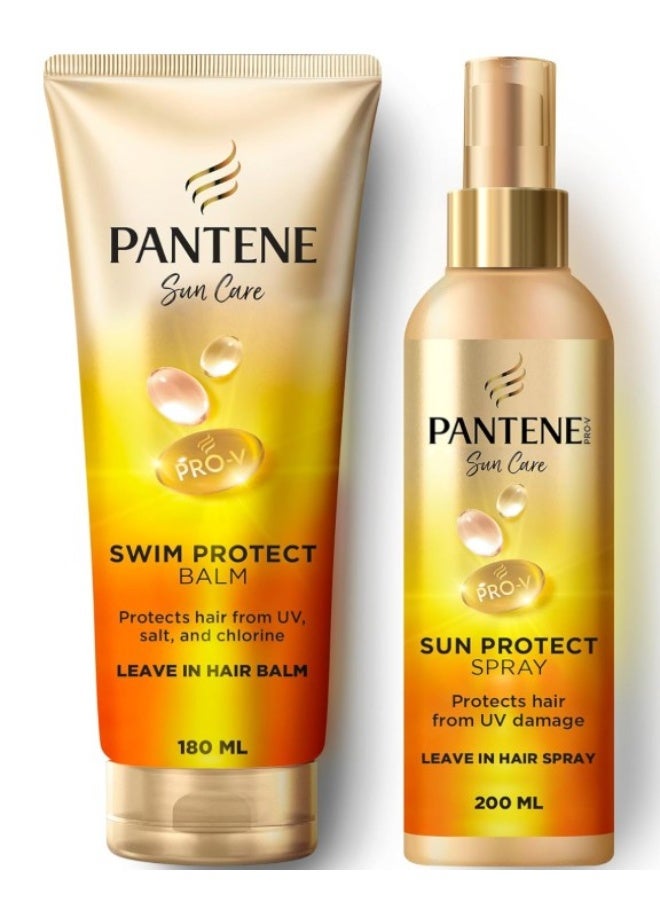 بانتين Pantene Sun Care Sun Protect Leave-In Hair Spray + Swim Protect Leave-In Hair Balm, Sparkling Fresh Scent, Protects Hair from UV Damage, Salt & Chlorine... - Image 1