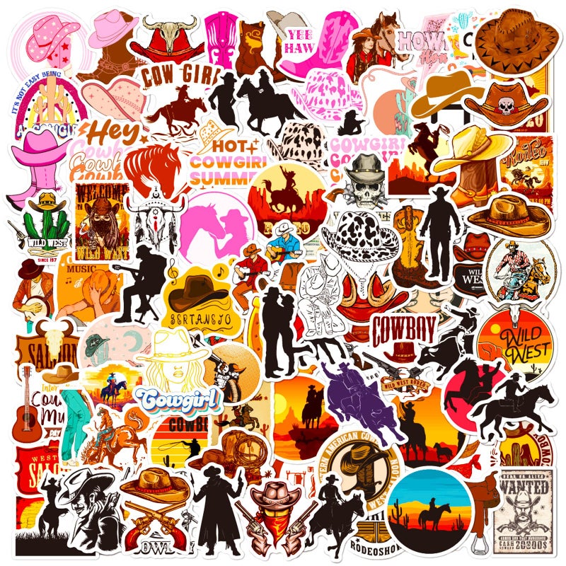 DothRayan Cowboy Stickers Cowgirl Stickers Combo 100 PCS, Country Western Decals Vinyl Waterproof Sticker for Water Bottle Laptop Luggage Gifts for Teens Kids Adult - Image 1