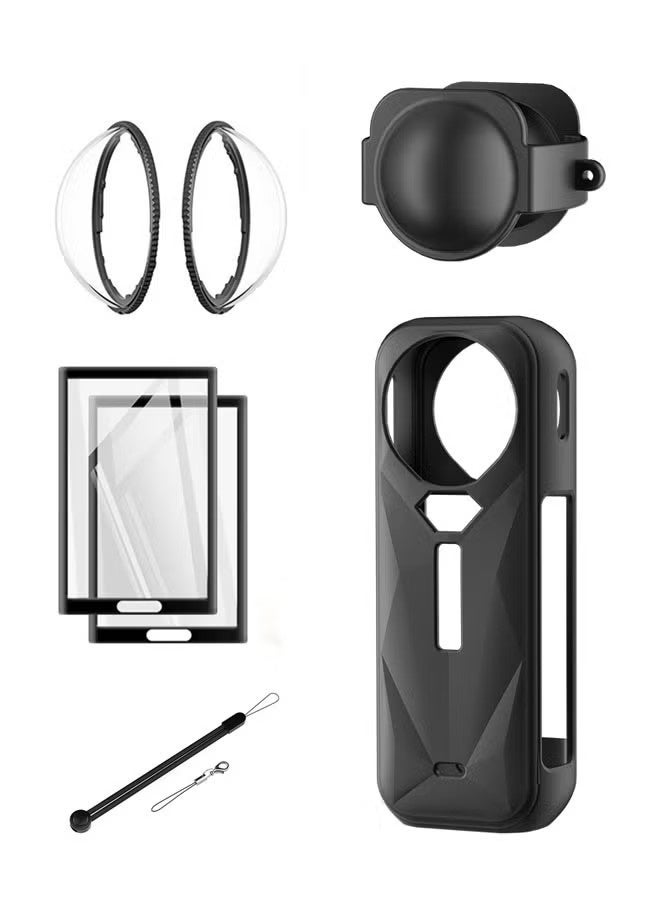 طقم حماية لحافظة Insta360 X5 ، حافظة سيليكون ، واقي عدسة ، غطاء عدسة سيليكون ، 2 عبوة واقي شاشة طقم ملحقات Insta360 X5 - Image 1