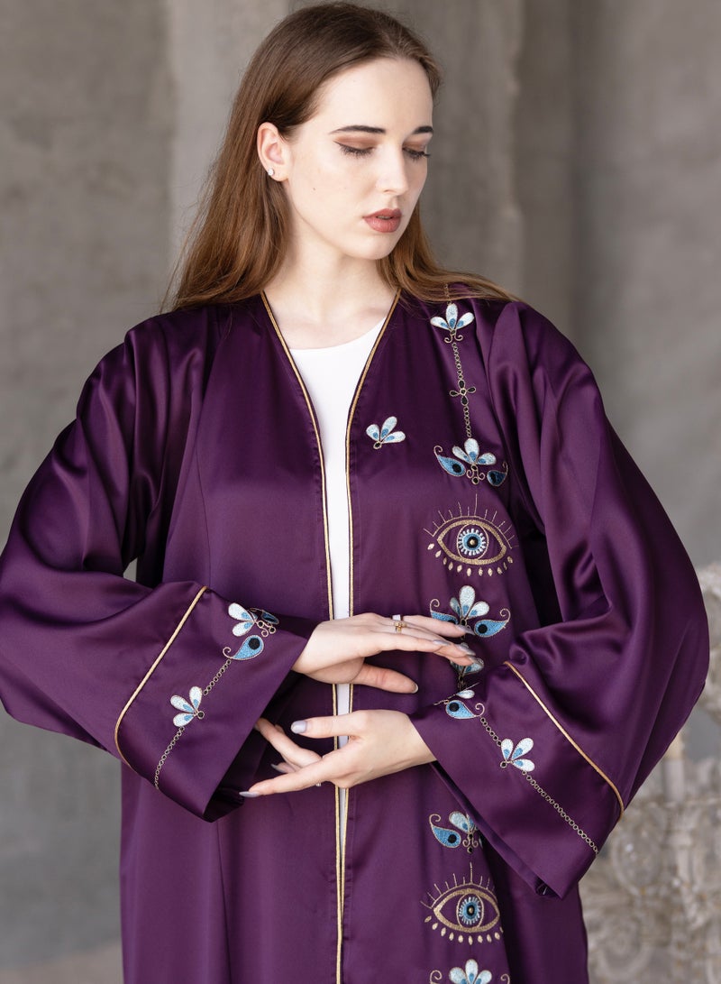 Rosette Abaya Elegant Stylish Bisht With Embroidery - Image 3