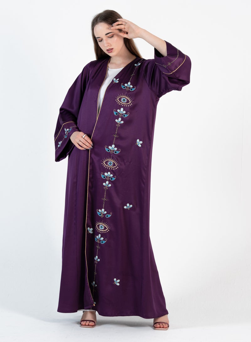 Rosette Abaya Elegant Stylish Bisht With Embroidery - Image 4