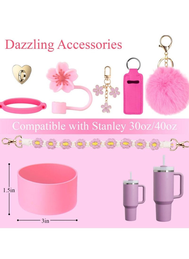 8Pcs Cup Accessories for Stanley Cup 40 & 30oz Tumbler with Handle, 1Pcs Water Bottle Handle Strap, Chapstick Holder, Boot, Keychain Charms, Straw Topper Cap for Stanley Cup Accessories  - Image 2