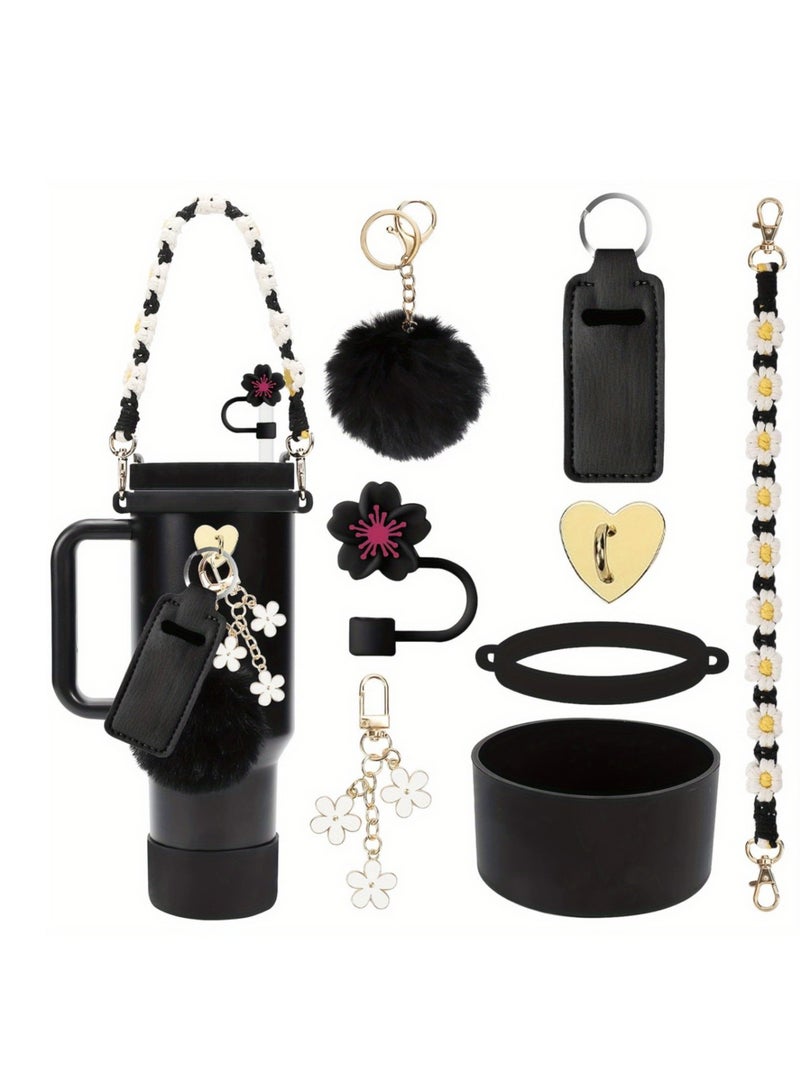 8Pcs Cup Accessories for Stanley Cup 40 & 30oz Tumbler with Handle, 1Pcs Water Bottle Handle Strap, Chapstick Holder, Boot, Keychain Charms, Straw Topper Cap for Stanley Cup Accessories  - Image 1