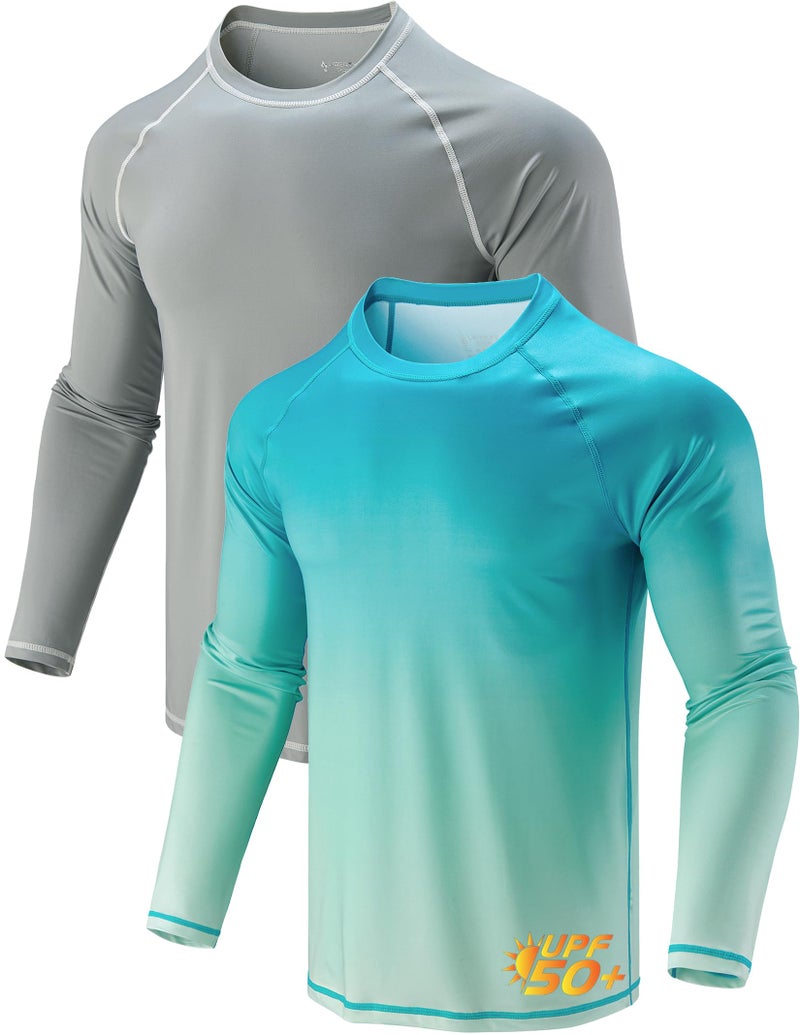 Liberty Pro 2 Pack Men’s Rash Guard Long Sleeve Swim Shirts UPF 50+ Sun Protection – Quick Dry Lightweight UV Fishing Surf Shirt (Set 8, Large) - Image 1