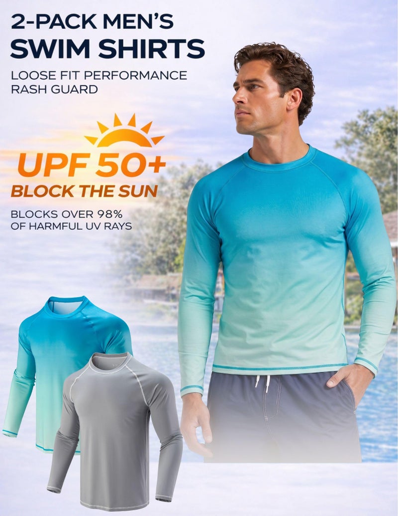 Liberty Pro 2 Pack Men’s Rash Guard Long Sleeve Swim Shirts UPF 50+ Sun Protection – Quick Dry Lightweight UV Fishing Surf Shirt (Set 8, Large) - Image 5