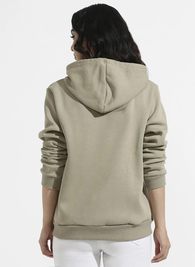 Pinacolada  Women's Olive Green Zip-Front Hoodie With Contrast Drawstring for Women | Best Price UAE