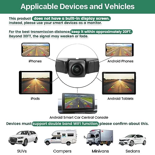 GreenYi WiFi Car Backup Camera, GreenYi 5G 720P HD Car License Plate Rear/Front View Reverse Camera for iPhone iPad Android Smart Phones Tablets Which Support Double Band WiFi - Image 2