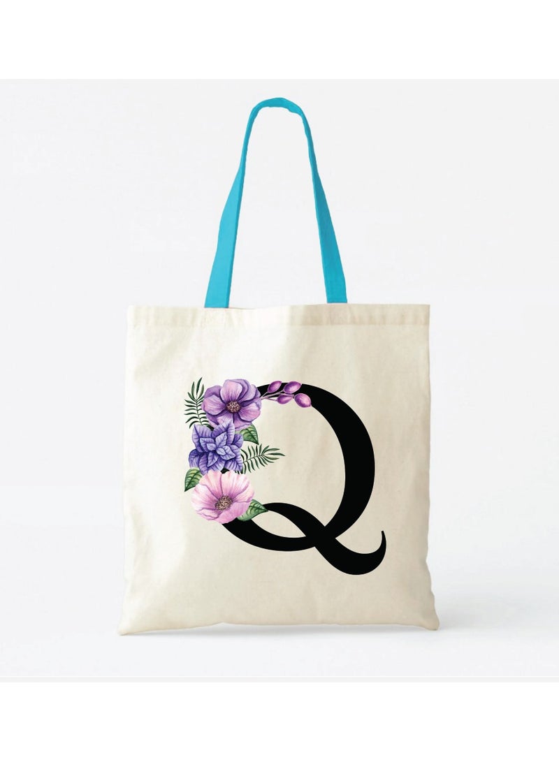 PRINTSHOP4ME Initial Letters Canvas Cotton Tote Bag with Blue handle - Ideal Gifts for Bridesmaids - Shopping - Party Bag - Reusable Shopping Bags - Image 2